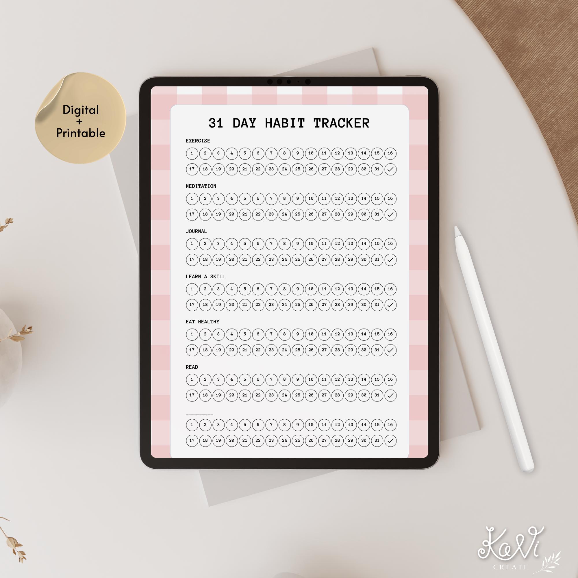 31 Day Striped Habit Tracker Printable PDF A4 US Letter Digital ...
