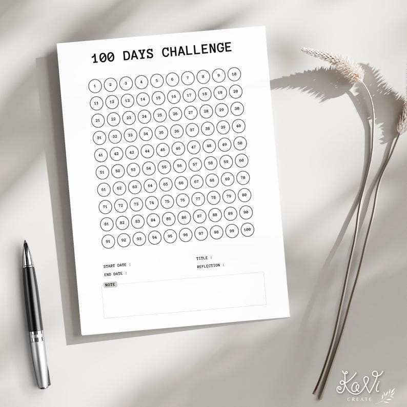 100 Days Habit Tracker Printable PDF Challenge Tracker A4 US Letter ...