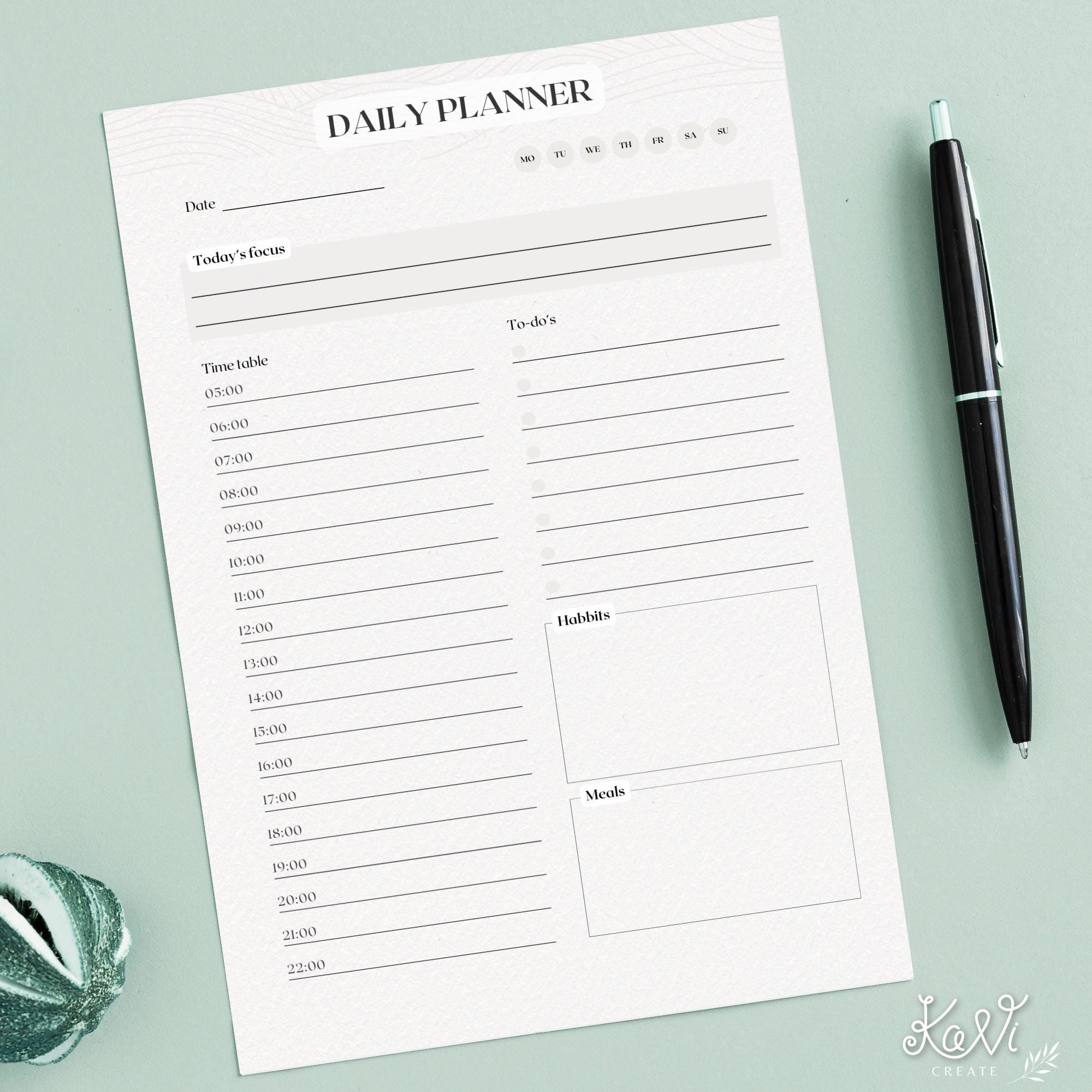Minimalist Daily Planner Printable PDF Undated to Do List Template ...