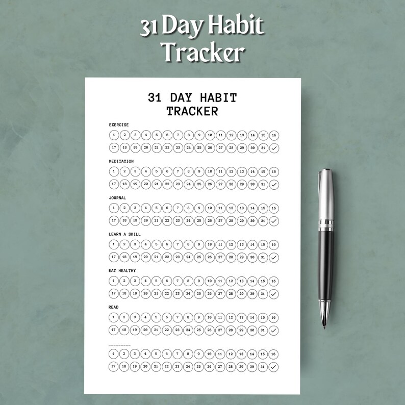 31 Day Habit Tracker Printable PDF Monthly Habit Tracker A4 US Letter ...