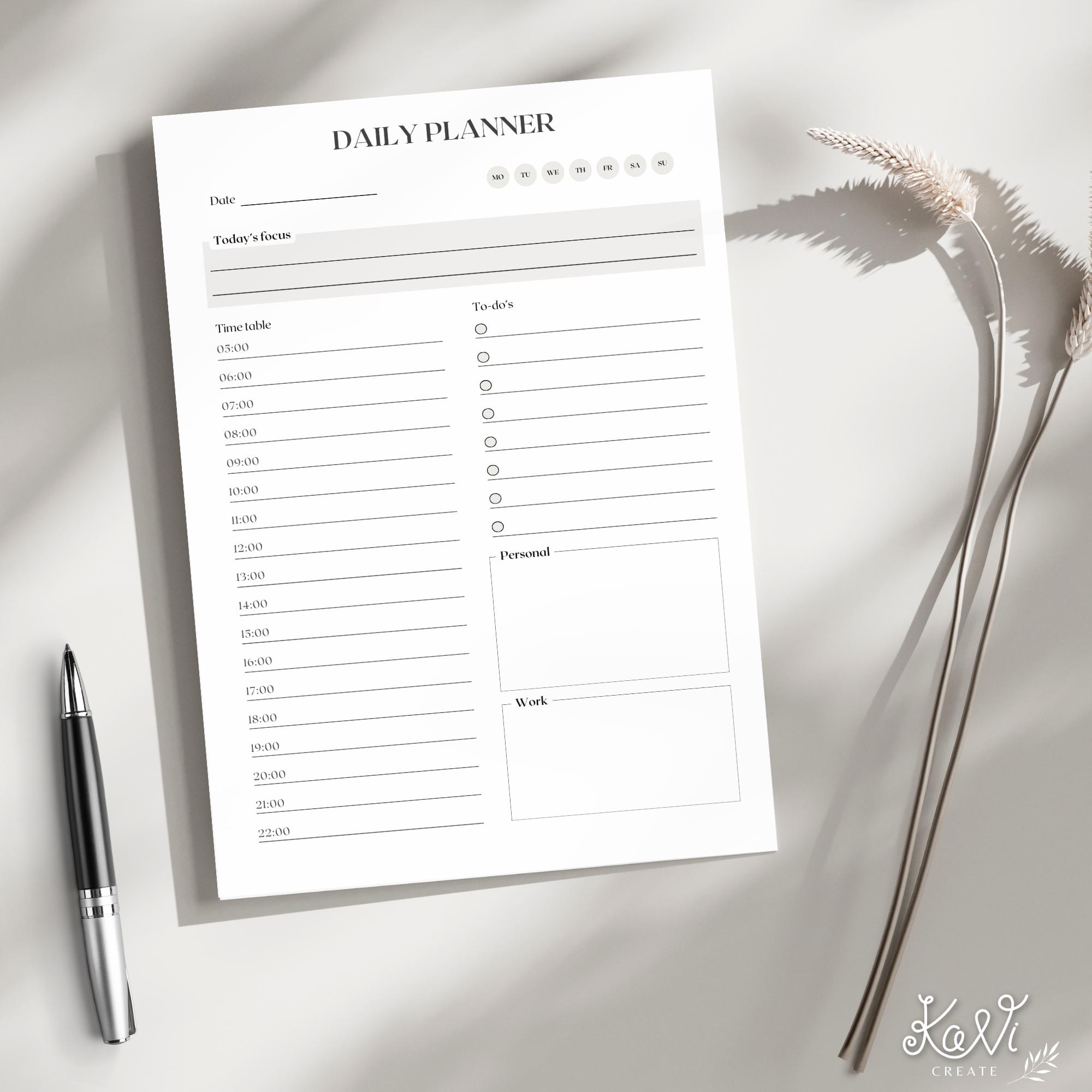Minimalist Daily Planner Printable Undated to Do List Template Digital ...