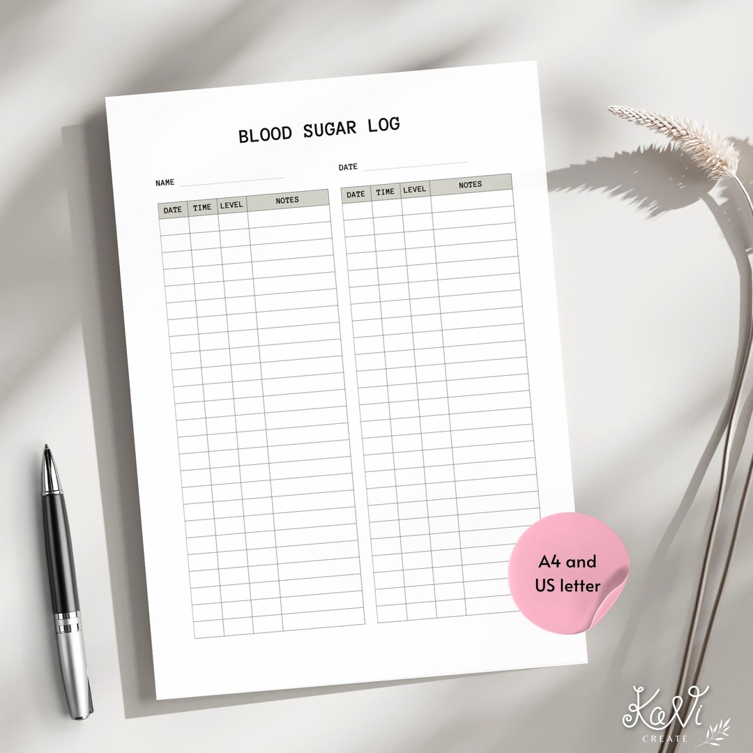 Blood Sugar Log Printable PDF Digital Download Glucose Tracker Diabetes ...