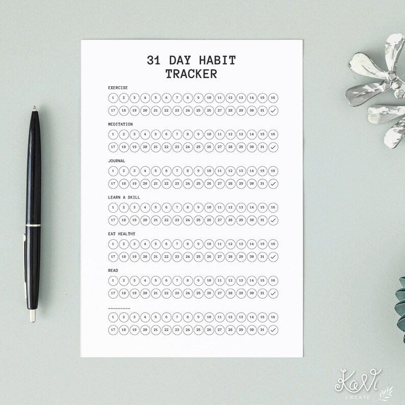 31 Day Habit Tracker Printable PDF Monthly Habit Tracker A4 US Letter ...