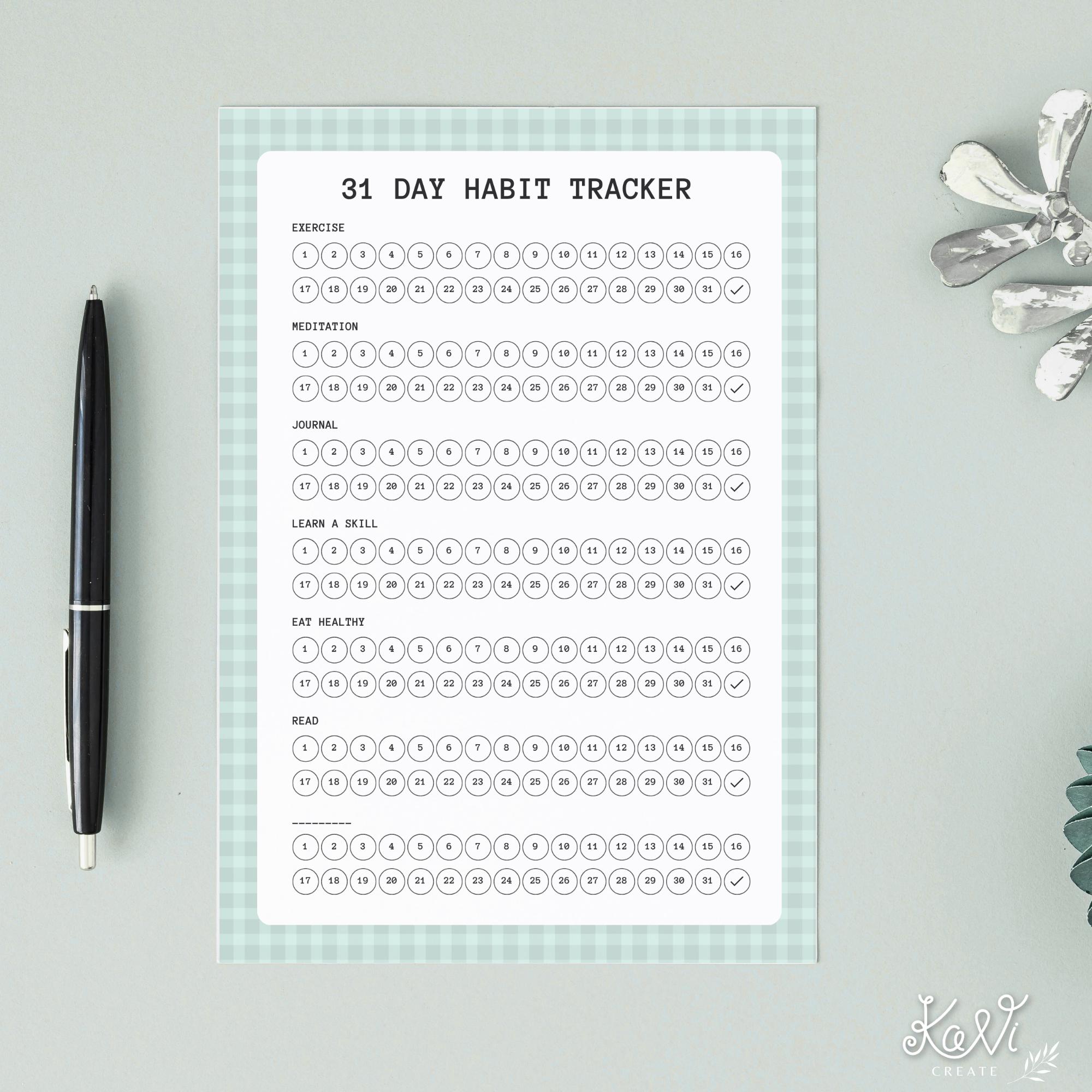 31 Day Striped Habit Tracker Printable PDF A4 US Letter Digital ...