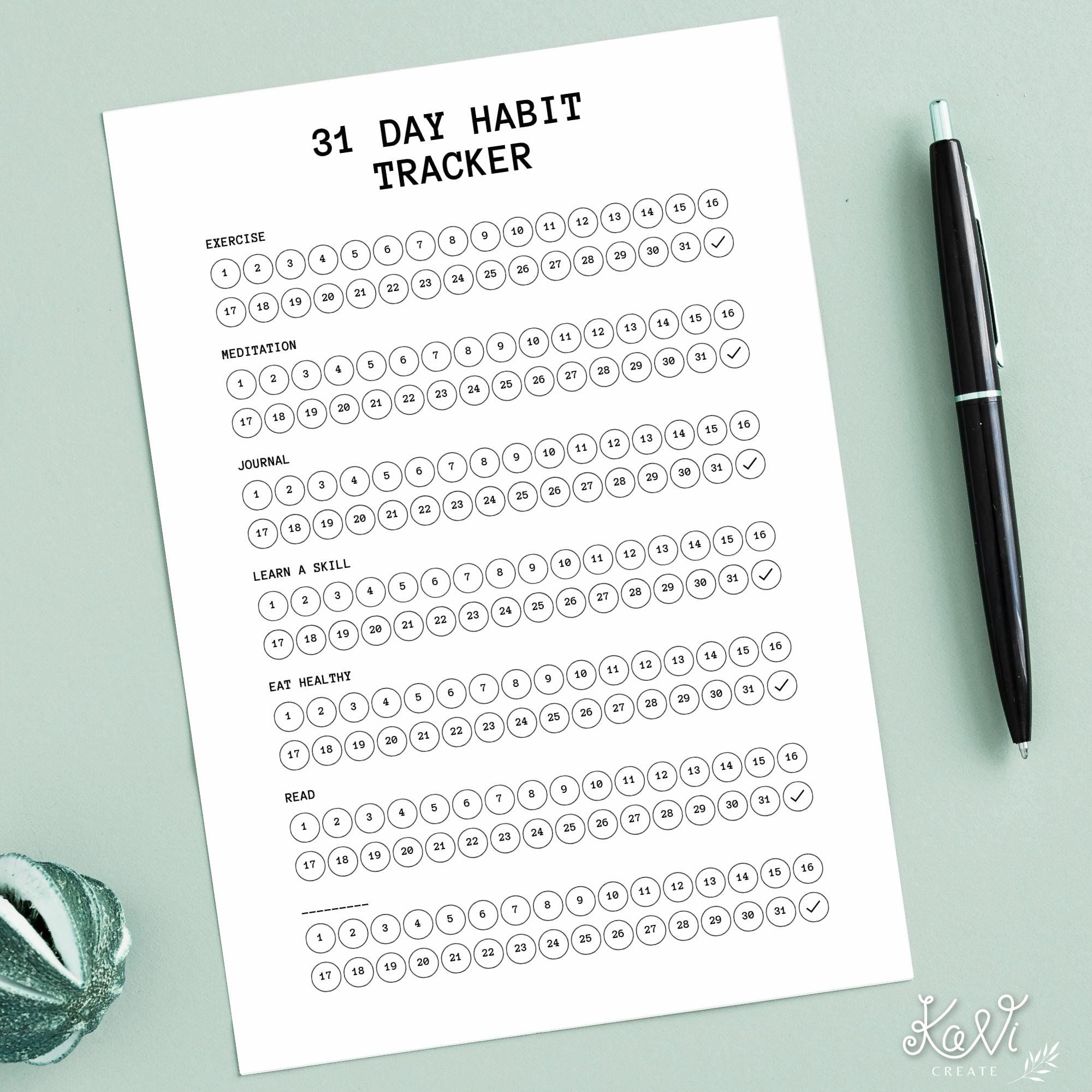 31 Day Habit Tracker Printable PDF Monthly Habit Tracker A4 US Letter ...