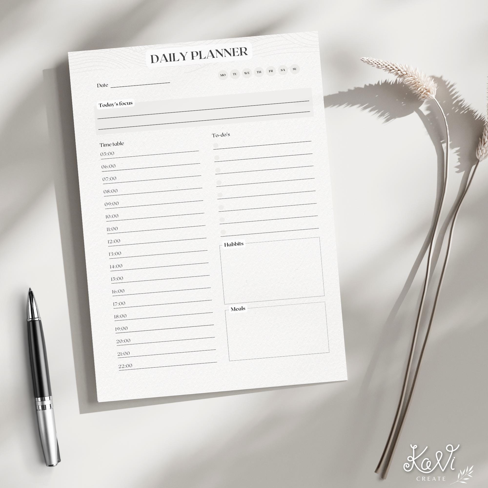 Minimalist Daily Planner Printable PDF Undated to Do List Template ...
