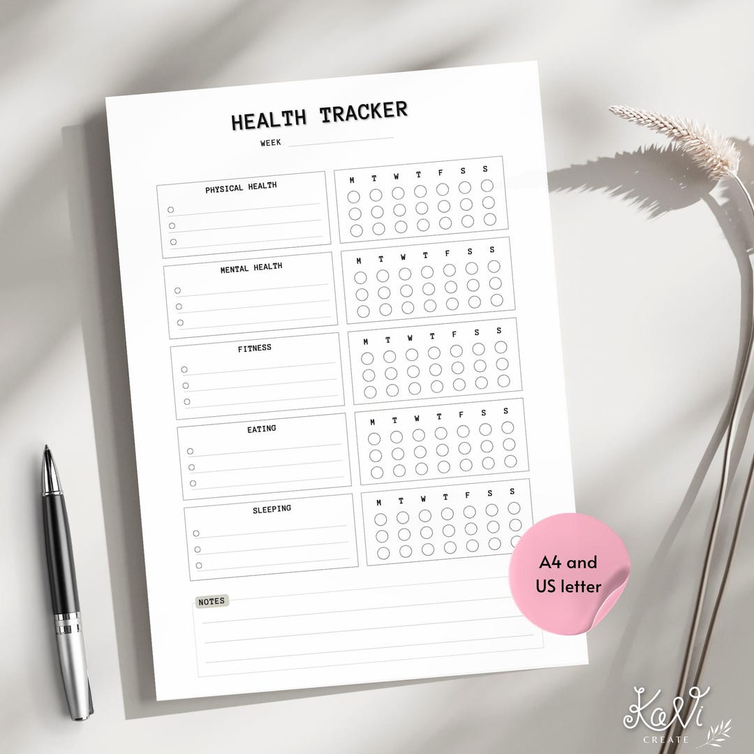 Health Tracker Printable PDF Physical Mental Fitness Sleep Log Medical ...