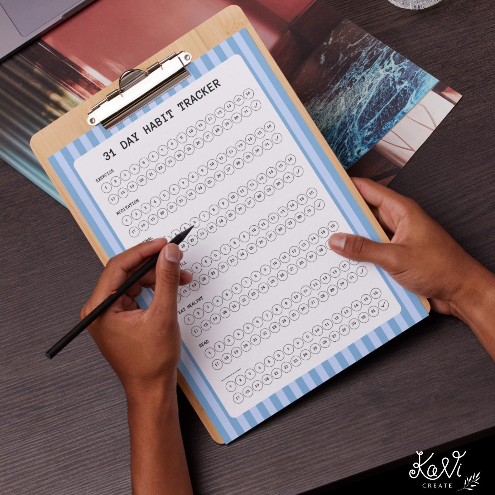 31 Day Striped Habit Tracker Printable PDF A4 US Letter Digital ...