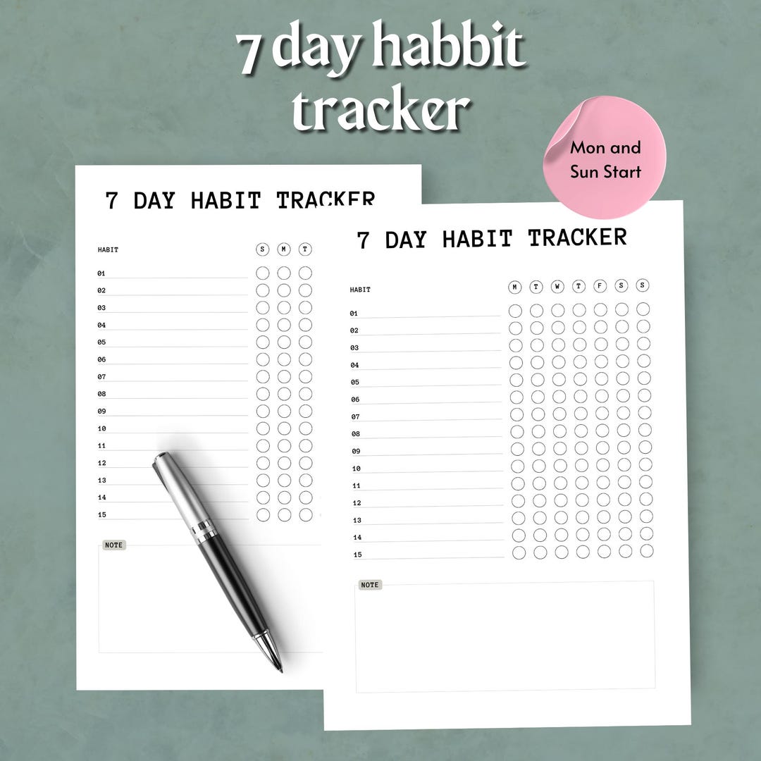 7 Day Habit Tracker Printable PDF Weekly Habit Tracker Daily Routine ...
