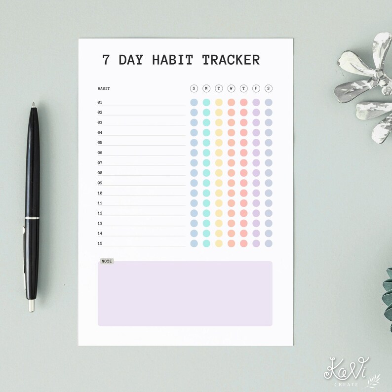 7 Day Habit Tracker Printable PDF Weekly Habit Tracker Daily Routine ...