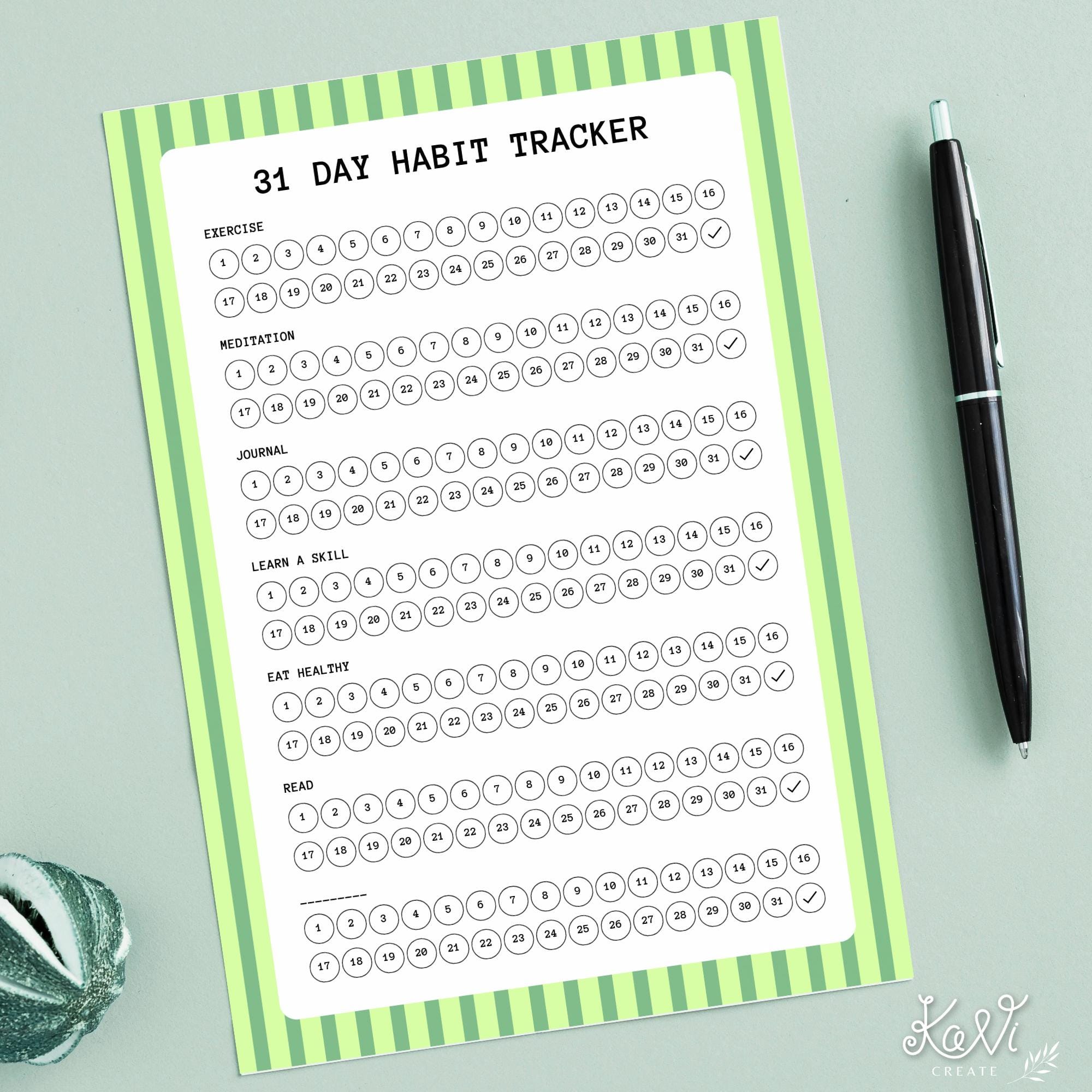 31 Day Striped Habit Tracker Printable PDF A4 US Letter Digital ...