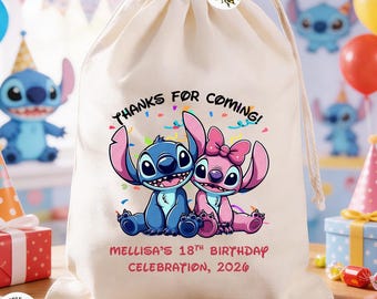 Custom Stitch Lilo Disney Birthday Bags, Stitch Birthday Favor Bags, Personalized Treat Gift Bags, Disney Themed Bags, Thanks For Coming Bag