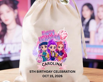 Animated Girls Birthday Favor Bags, Pink Disco Party Bags, Personalized Treat Bags, Cute Cotton Gift Pouches Kids Girls Animated Drawstrings