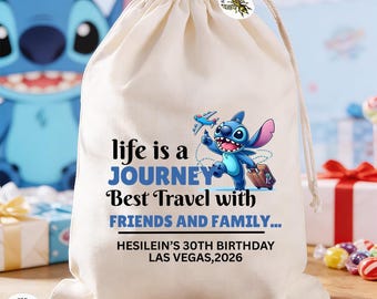 Custom Life is a Journey Best Traveled Favor Bags, Stitch World Travel Birthday Girls Trip Party Survival Favor Bag Kit, Travel Favor Bags