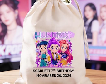 Retro Pop Star Birthday Favor Bags, Neon Girls Party Bags, Cute Cartoon Treat Bags, Personalized Cotton Gift Bags, Birthday Drawstring Gifts