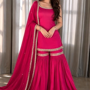 hot pink pakistani wedding dress Pakistani Bridal Dress in Hot Pink Lehenga Gown Style