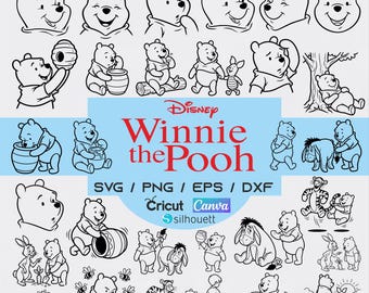 Paquete de SVG de Winnie ThePooh, SVG y PNG de Winnie, paquete de SVG en capas, Tigger, Piglet y Eeyore, archivos de Winnie para Cricut, archivo imprimible
