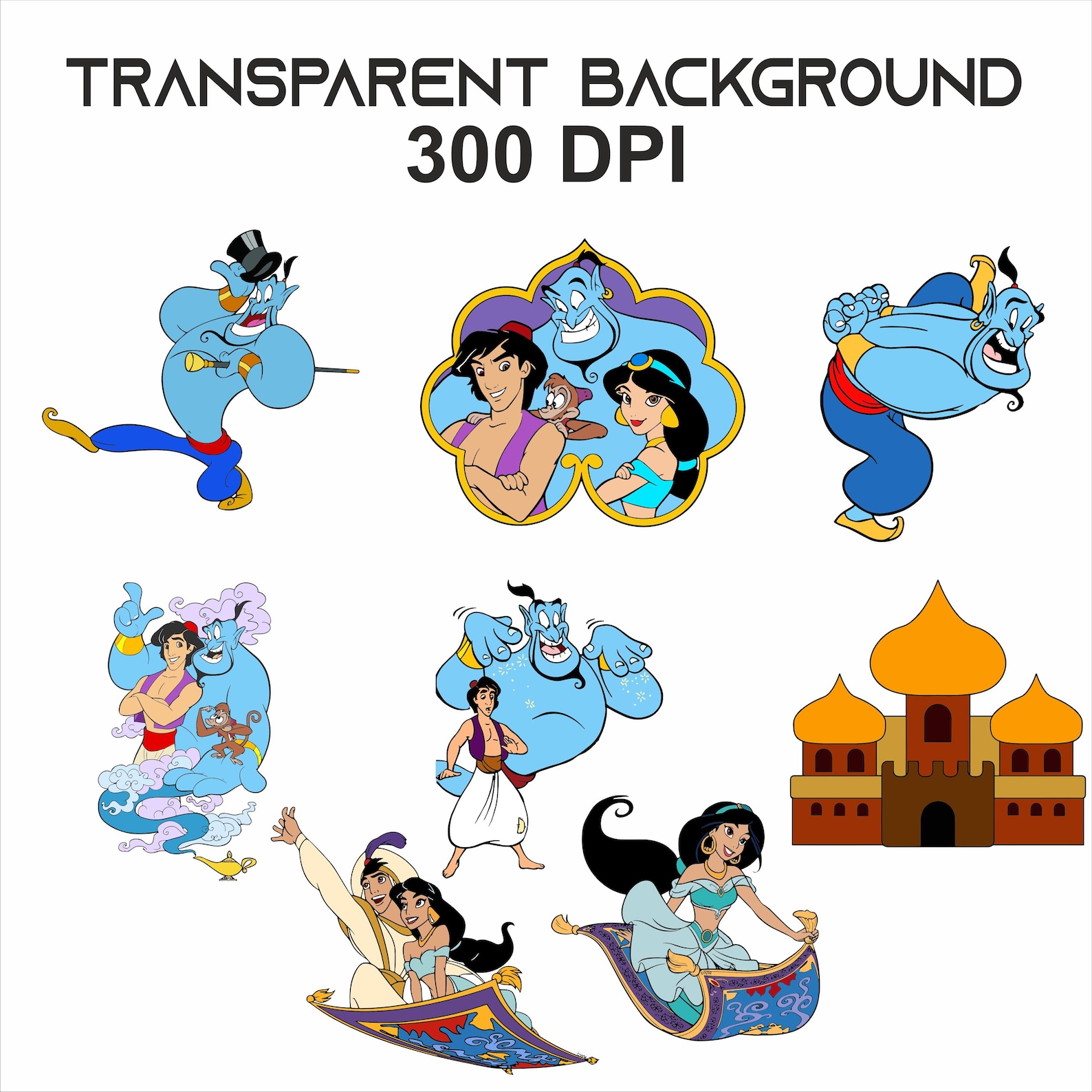 Aladdin SVG Bundle: Princess Jasmine & Genie Clipart (digital Download ...