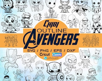 Avengers Mega Bundle SVG - Avengers Chibi outline, spiderman, captan america, hulk, marvel bundle,Printable Vector Designs Marvel Comics SVG
