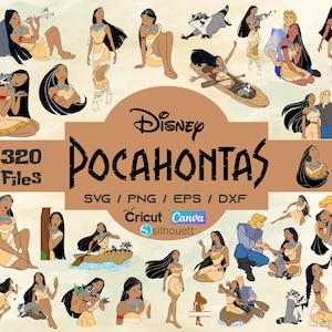 Pocahontas SVG Clipart Bundle, Princess with Meeko & Flit, Cute Fairy Tale Digital Art for Sublimation, Instant Download File