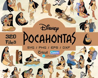 Pocahontas SVG Clipart Bundle, Princess with Meeko & Flit, Cute Fairy Tale Digital Art for Sublimation, Instant Download File
