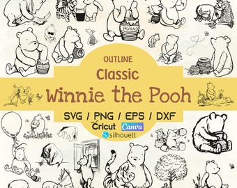 Classic Winnie the Pooh outline Clipart, Vintage Winnie the Pooh, pooh Baby Shower svg , Nursery Decor, Scrapbooking, Mommy to Bee, pooh svg
