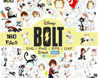 Bolt PNG Cliparts Bundle, Cute Bolt Dog Clipart, Bolt Birthday Party Decor, Cartoon Dog PNG, Printable Bolt Art, Bolt Cake Topper