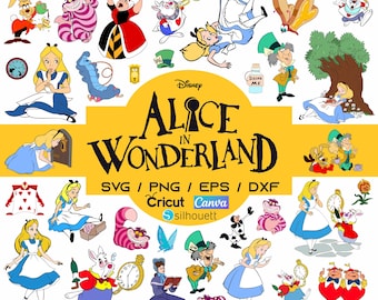 Alice in Wonderland SVG PNG Bundle, Queen of Hearts, Mad Hatter, Cheshire Cat, Red Queen, White Rabbit Clipart, T-Shirt Design Digital Files