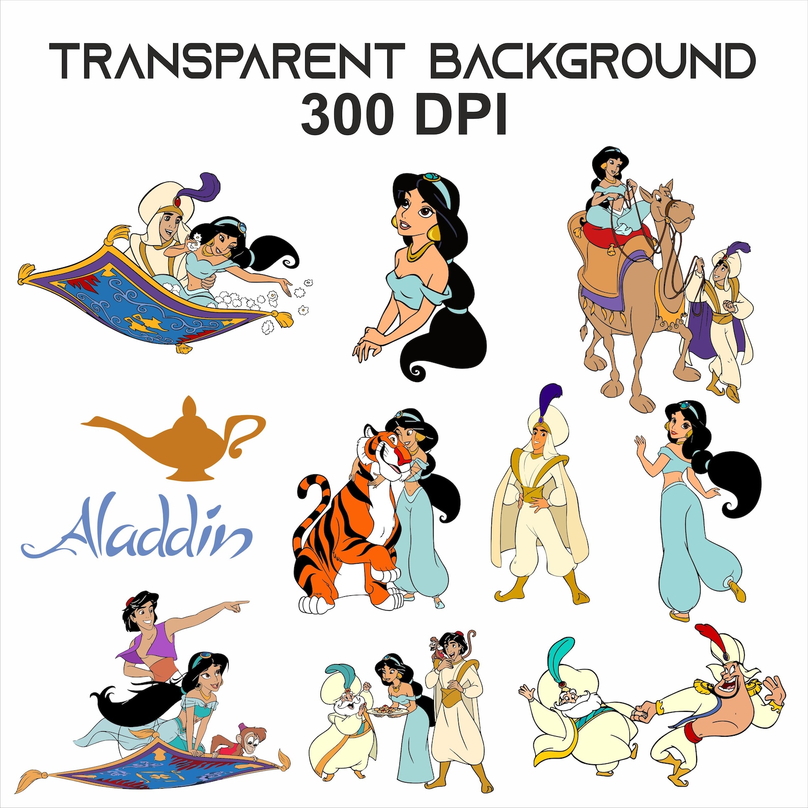 Aladdin SVG Bundle: Princess Jasmine & Genie Clipart (digital Download ...