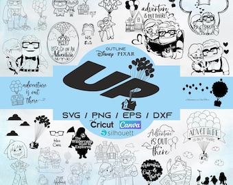 UP Svg, Globos de casa Svg, La aventura está ahí fuera, Archivo de corte para Cricut, Clipart, Carl Fredricksen Russell Dug, Kevin, Svg, Png, Descargar