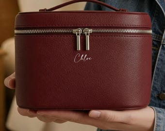 Neceser de maquillaje personalizado de gran capacidad, neceser con inicial monograma, organizador de cosméticos de viaje de piel sintética con nombre personalizado, regalos para damas de honor