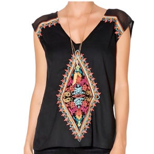 Anthropologie Plenty by Tracy Reese Schwarzes besticktes Boho ärmelloses Top groß Bild 1