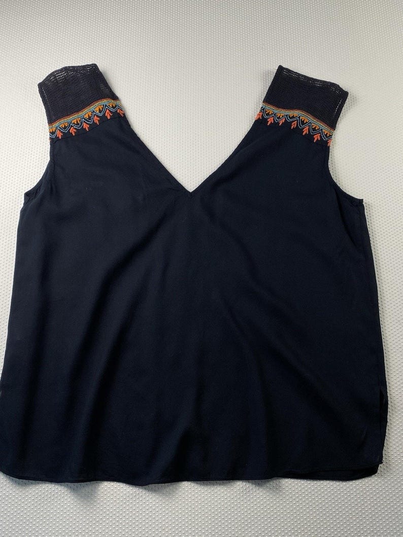 Anthropologie Plenty by Tracy Reese Schwarzes besticktes Boho ärmelloses Top groß Bild 3