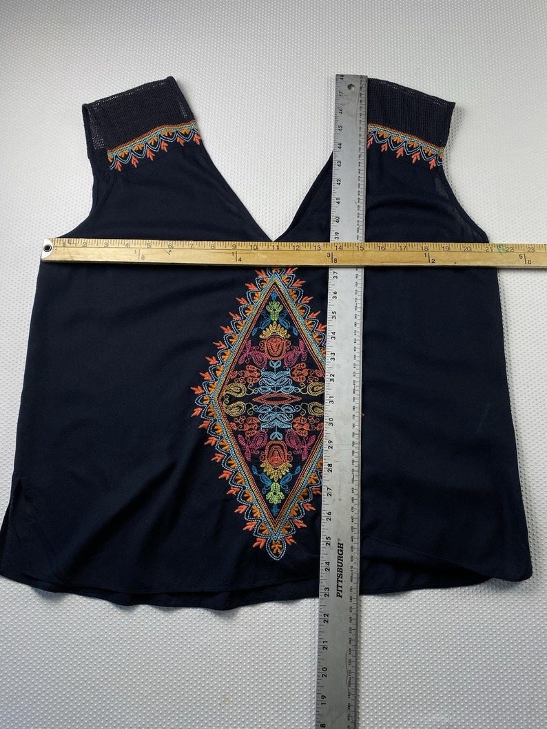 Anthropologie Plenty by Tracy Reese Schwarzes besticktes Boho ärmelloses Top groß Bild 7