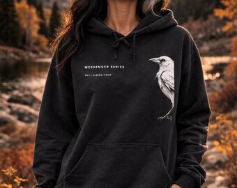 Albino Crow Messenger Series No.1 Sketch Hoodie | Monochrome Crow Illustration