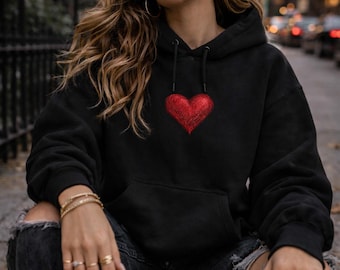 You Are Loved Red Heart Hoodie | Minimal Heart Chest Print, Resilience Symbol