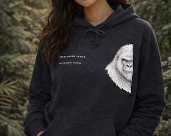 Gorilla Portrait Hoodie | Heavyweight 10oz Fleece Sweatshirt, Minimalist Ape Art