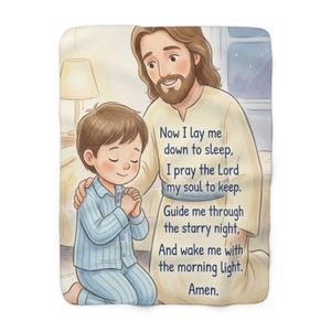 Ahora me acuesto a dormir Oración Manta de forro polar Sherpa / Ilustración del Niño Jesús