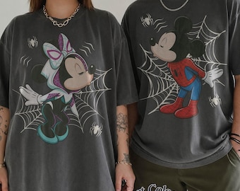 Comfort Colors Retro Mickey Spider-Man Minnie Spider-Gwen T-Shirt, Disney Couple Matching Tee Disney Vacation Shirt, Disneyland Family Trip