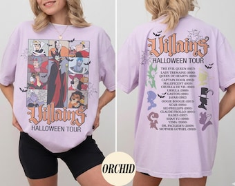 2-Sided Disney Villains Evil Tour Halloween Costume Shirt, Ursula Cruella Maleficent Tee, Disneyland Mickey's Not So Scary Party Family Trip