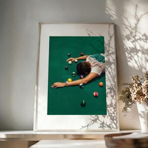 Man Passed Out on Pool Table Poster | Vintage Billiards Wall Art | Game Room Decor | Satin Print 210gsm | BarGift; billiard gaming room
