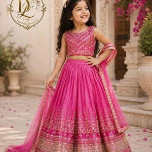 Conjunto de lehenga choli para niñas con bordado de lentejuelas, tejido de seda chinon suave, ropa festiva.