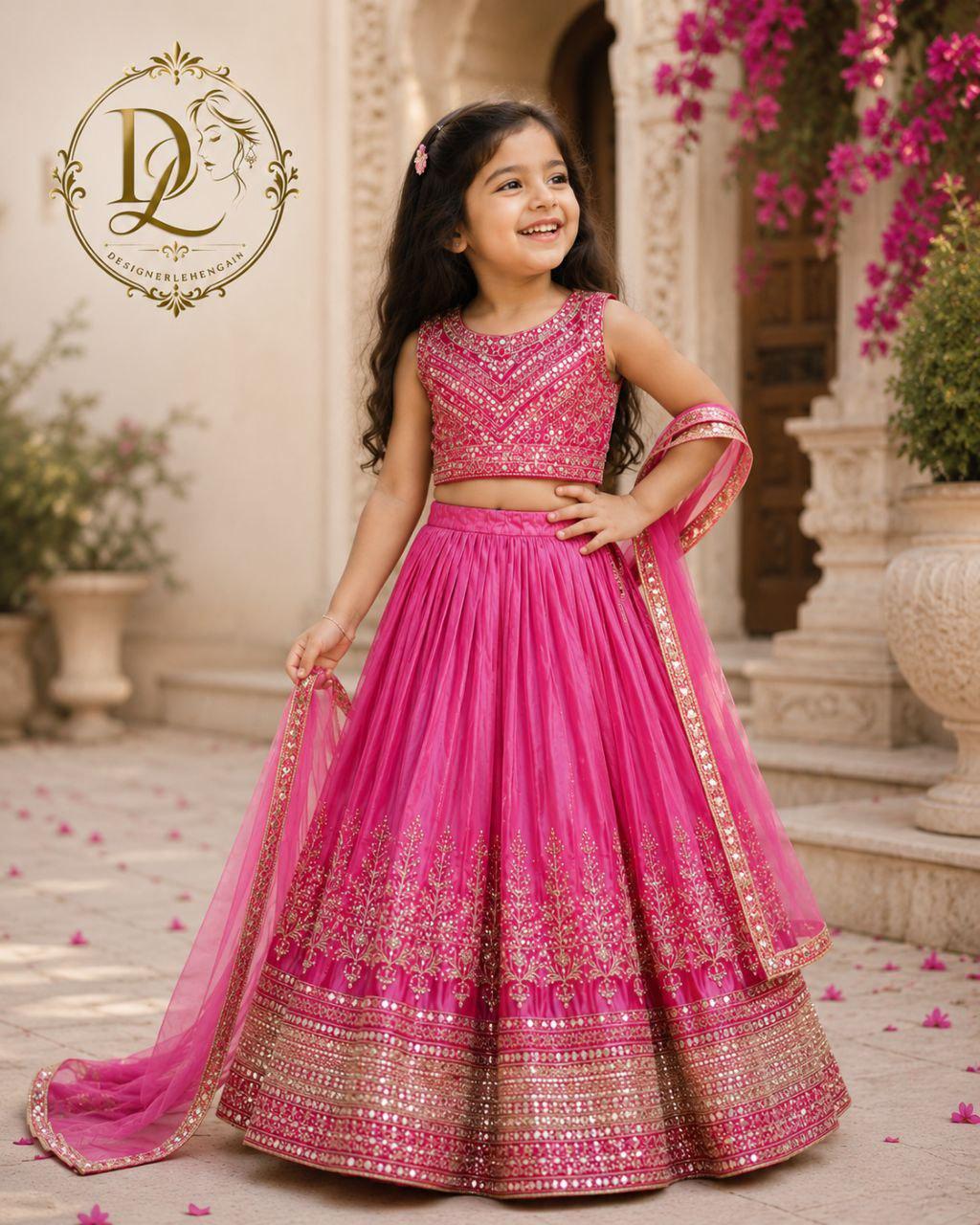 Kids Lehenga Choli Sequence Embroidery Work, Soft Chinnon Silk Fabric, Festive Wear