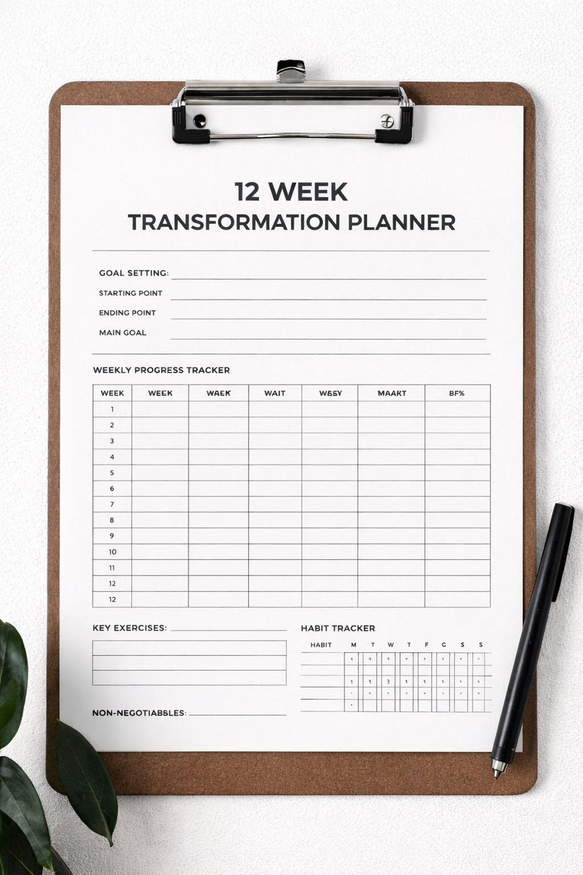 12 Week Transformation Planner Printable PDF – Fitness Progress Tracker ...