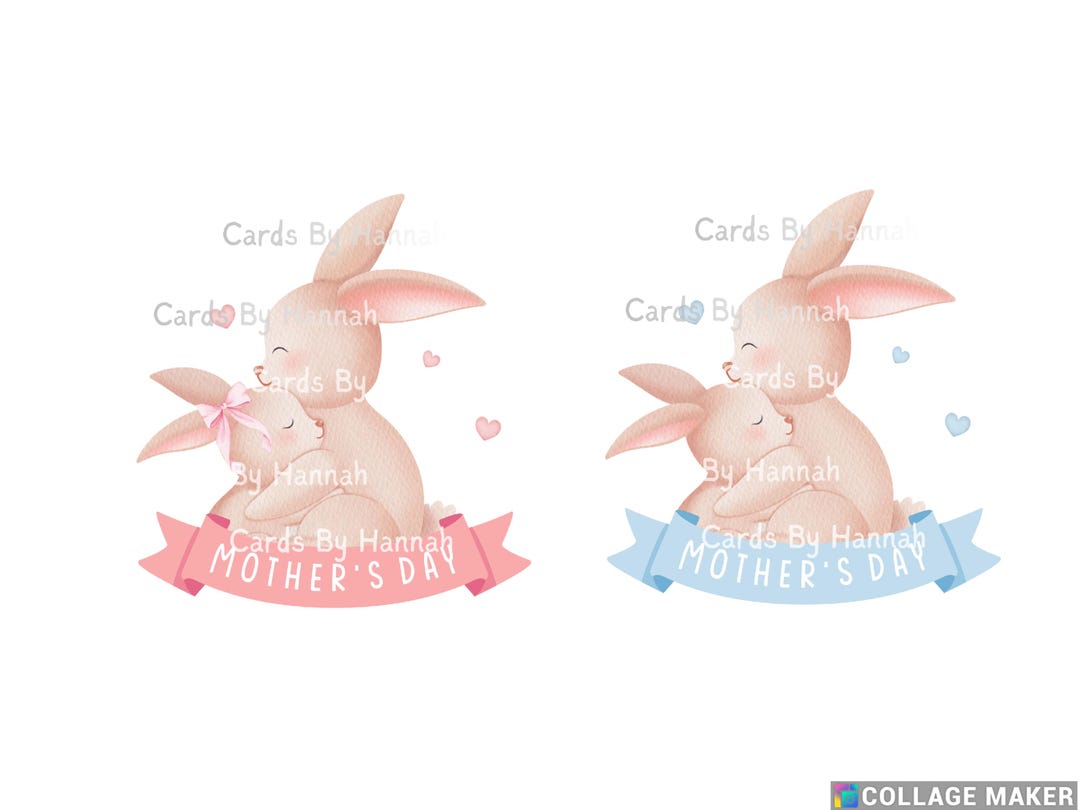 Mother’s Day Bunny Clipart PNG | Watercolor Mom and Baby Rabbit | Pink ...