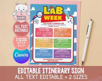 Lab Week Itinerary Poster Sign, National Lab Week Events Schedule Editable Template