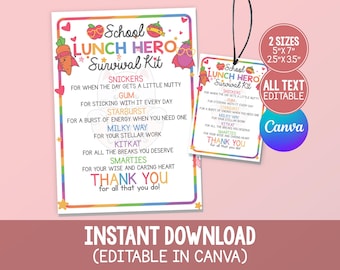 School Lunch Hero Survival Kit Tag, druckbare Lunch Hero Day Survival Kit Geschenkanhänger