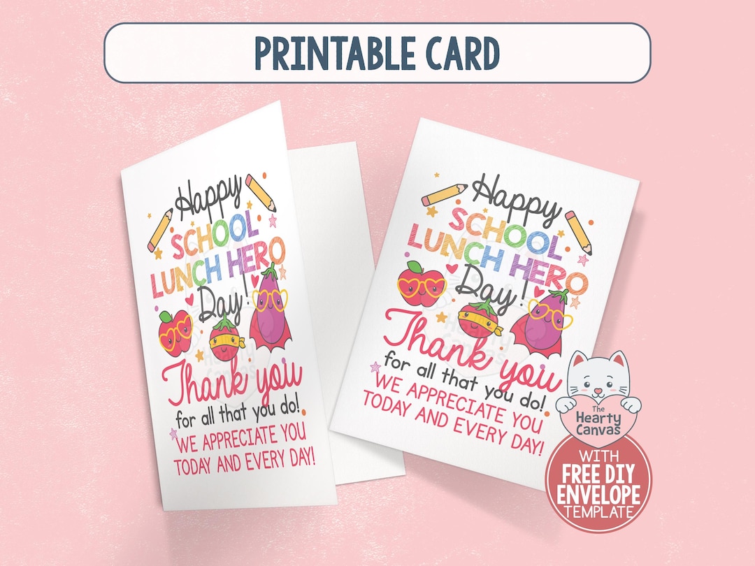 School Lunch Hero Day Card Printable, Thank You Lunch Lady Appreciation ...