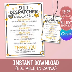 Etichetta regalo stampabile per kit di sopravvivenza per centralinisti del 911, Settimana dei centralinisti del 911, Settimana dei teleoperatori della pubblica sicurezza