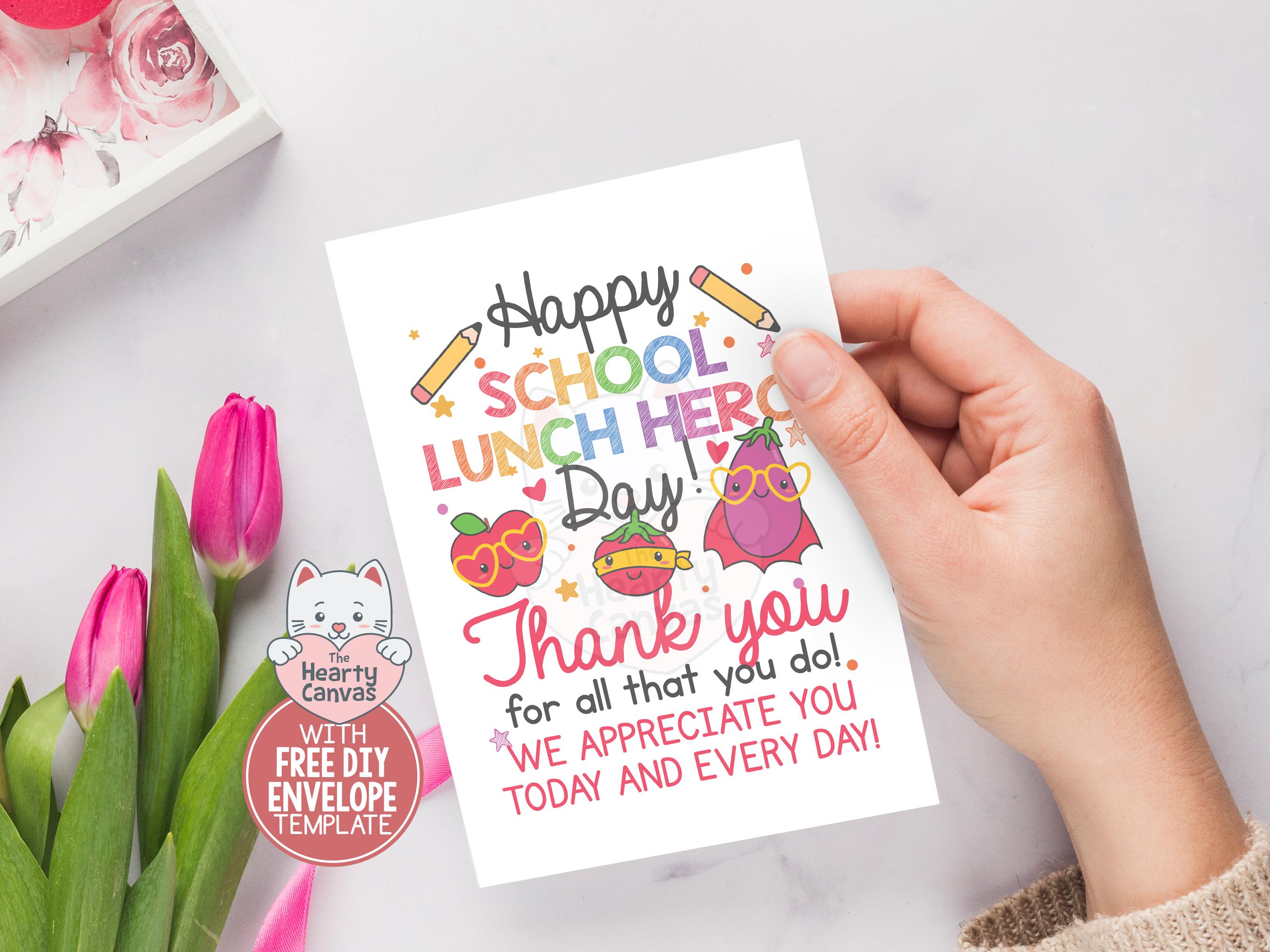 School Lunch Hero Day Card Printable, Thank You Lunch Lady Appreciation ...